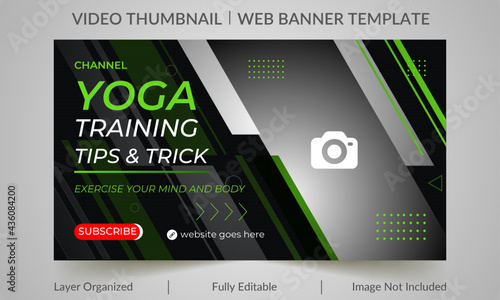 Fitness gym training class thumbnail design for any videos. Fitness gym customizable video thumbnail and web banner template. Video cover photo template for social media