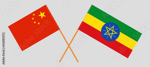 Crossed flags of China and Ethiopia. Official colors. Correct proportion