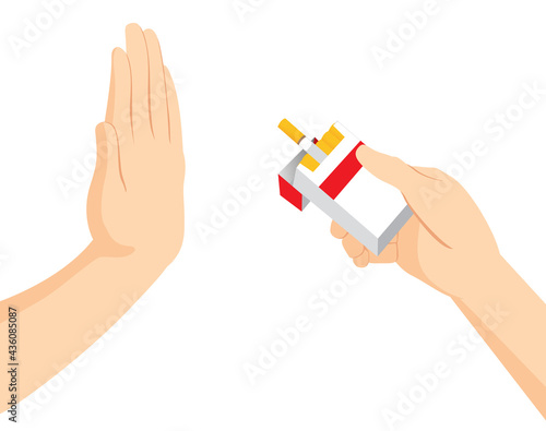 Palm hand up refusing cigarette stop smoking concept