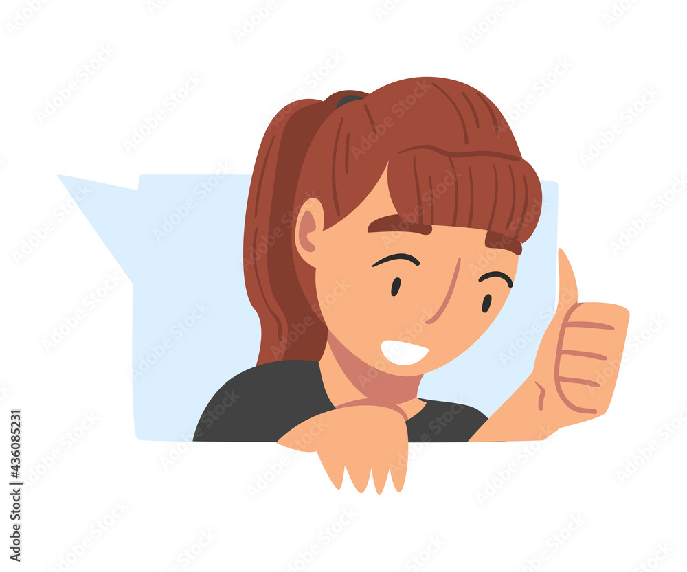 Girl Showing Approval or Like Gesture, Teenager Doing Thumb Up Cartoon Vector Illustration Girl Showing Approval or Like Gesture, Teenager Doing Thumb Up Cartoon Vector Illustration