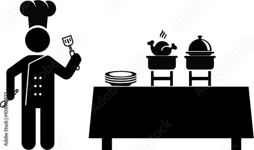 buffet in restaurant icon, vector illustration, black sign on isolated background
