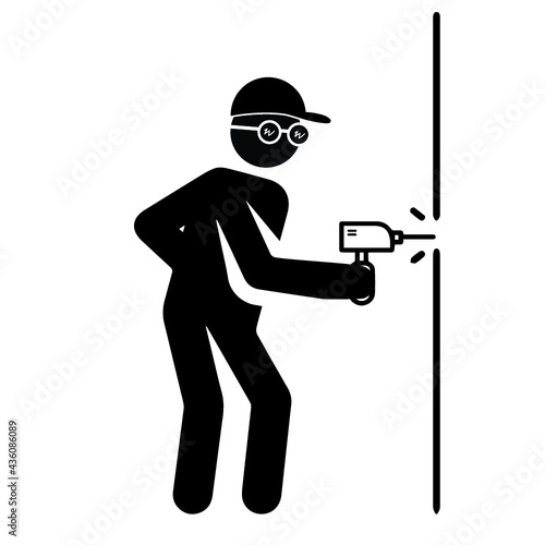Work as a drill black icon, vector sign on isolated background. Work as a drill concept symbol, illustration