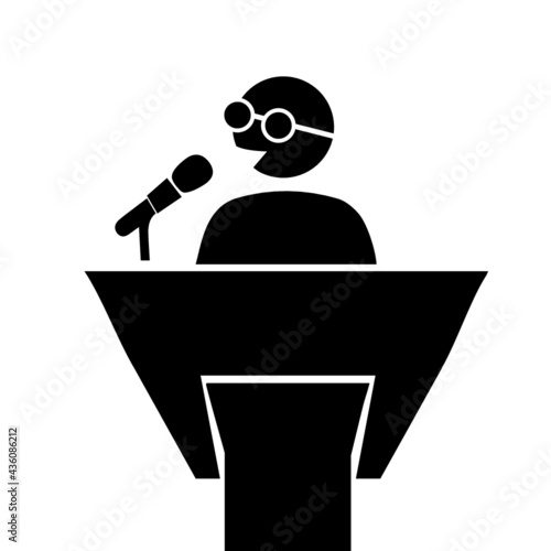Speaker icon. Orator speaking from tribune illustration.