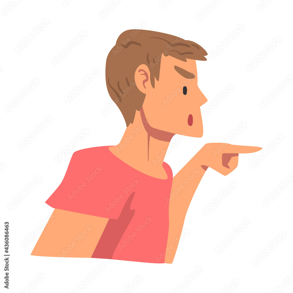 Side View of Angry Man Pointing with his Finger, Person Expressing Disagreement or Disapproval Negative Emotions Cartoon Vector Illustration Side View of Angry Man Pointing with his Finger, Person Expressing Disagreement or Disapproval Negative Emotions Cartoon Vector Illustration