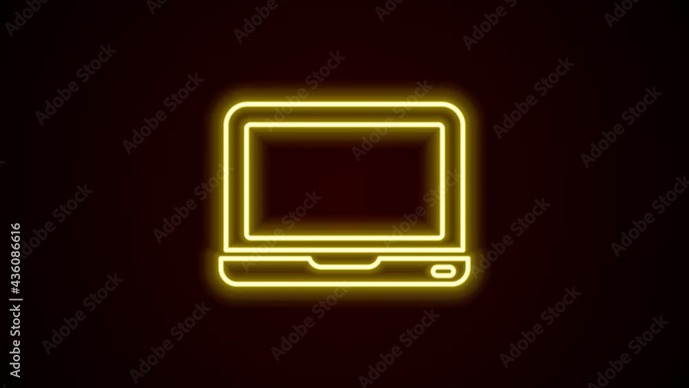 Glowing neon line Laptop icon isolated on black background. Computer notebook with empty screen sign. 4K Video motion graphic animation Glowing neon line Laptop icon isolated on black background. Computer notebook with empty screen sign. 4K Video motion graphic animation