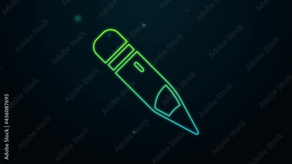 Glowing neon line Pencil with eraser icon isolated on black background. Drawing and educational tools. School office symbol. 4K Video motion graphic animation Glowing neon line Pencil with eraser icon isolated on black background. Drawing and educational tools. School office symbol. 4K Video motion graphic animation