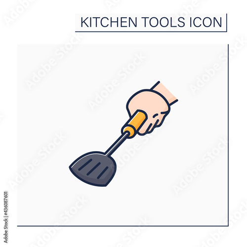 Spade color icon. Flat cooking utensils. Used to lift and flip food items during cooking. Kitchen tools concept. Isolated vector illustration