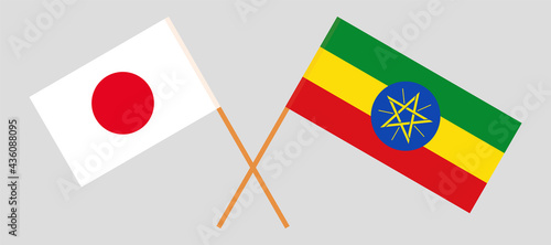 Crossed flags of Japan and Ethiopia. Official colors. Correct proportion