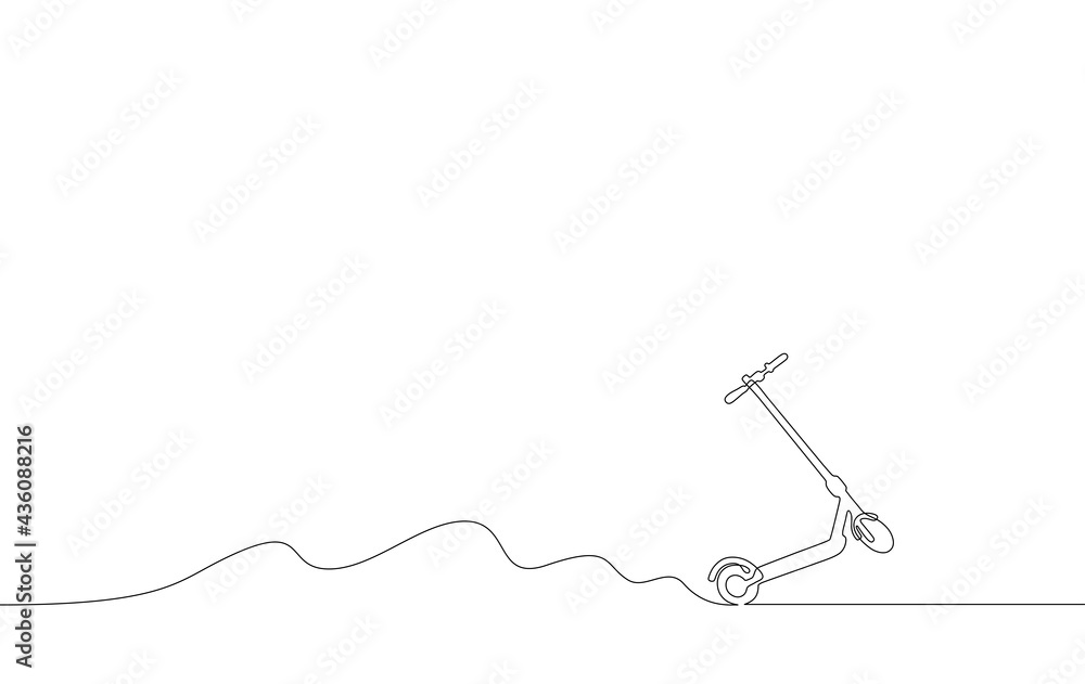 Riding electric scooter a continuous line vector illustration, single line drawing of popular modern personal urban electic transport, micro-mobility concept Riding electric scooter a continuous line vector illustration, single line drawing of popular modern personal urban electic transport, micro-mobility concept