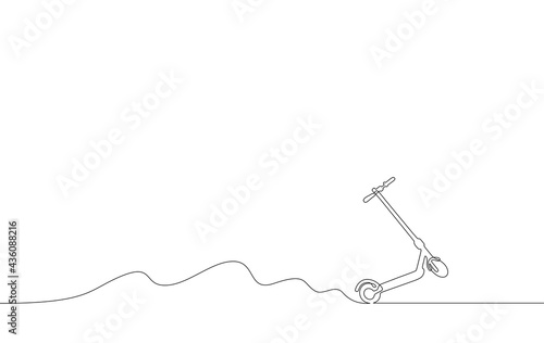 Riding electric scooter a continuous line vector illustration, single line drawing of popular modern personal urban electic transport, micro-mobility concept