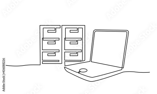 Storage files and data electronic in notebook and paper in furniture icon