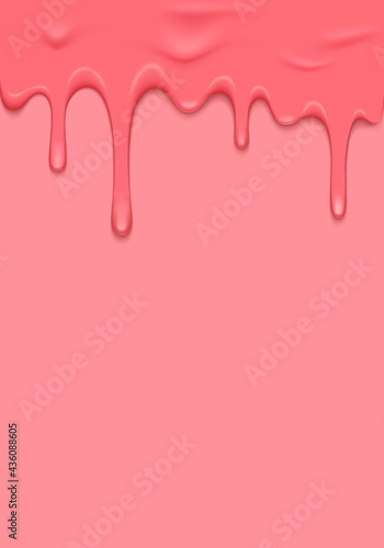 Vector Border with Pink Ice Cream Dripping Down. Vertical Splash Paint Illustration