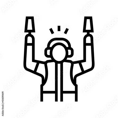 airport employee direct plane to runway line icon vector. airport employee direct plane to runway sign. isolated contour symbol black illustration