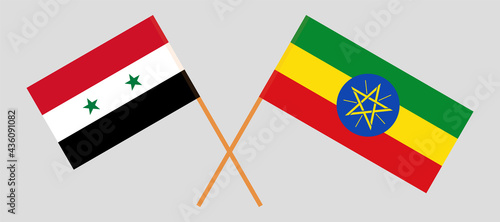 Crossed flags of Syria and Ethiopia. Official colors. Correct proportion