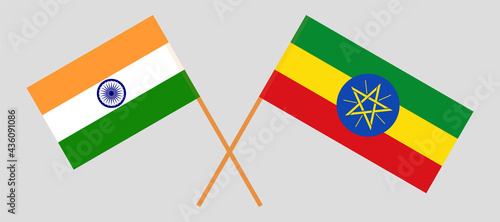 Crossed flags of India and Ethiopia. Official colors. Correct proportion