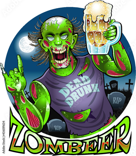 zombie saluting with foaming beer mug