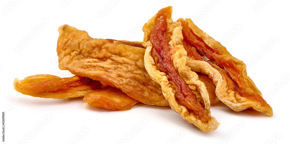 Dried papya strips, isolated on white background. High resolution image. Dried papya strips, isolated on white background. High resolution image.