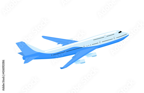 The plane is passenger. Airplane flight forward in the air. Passenger Transportation. Isolated vector illustrations on white background.