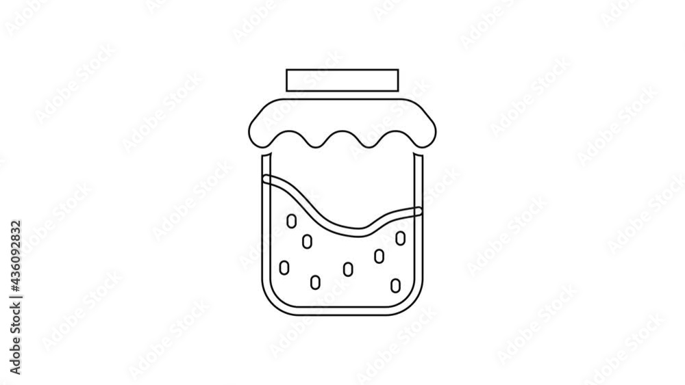 Black line Jam jar icon isolated on white background. 4K Video motion graphic animation Black line Jam jar icon isolated on white background. 4K Video motion graphic animation
