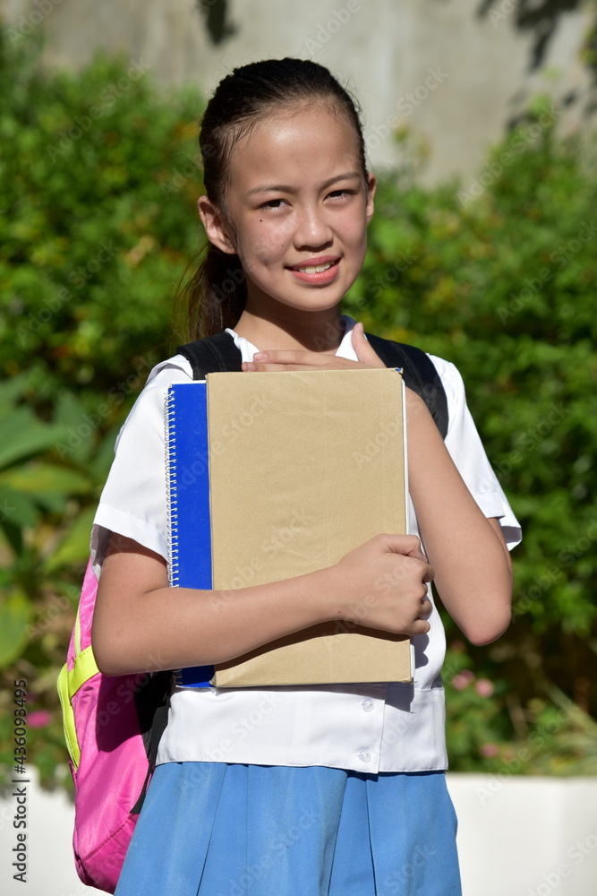 Youthful Minority Female Student And Hope With Notebooks Youthful Minority Female Student And Hope With Notebooks