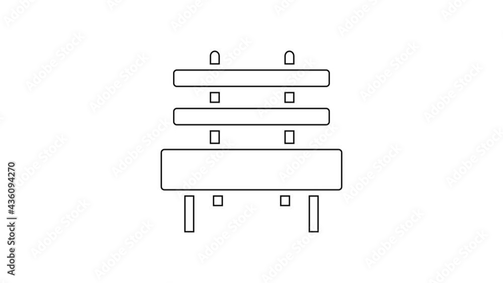 Black line Bench icon isolated on white background. 4K Video motion graphic animation Black line Bench icon isolated on white background. 4K Video motion graphic animation