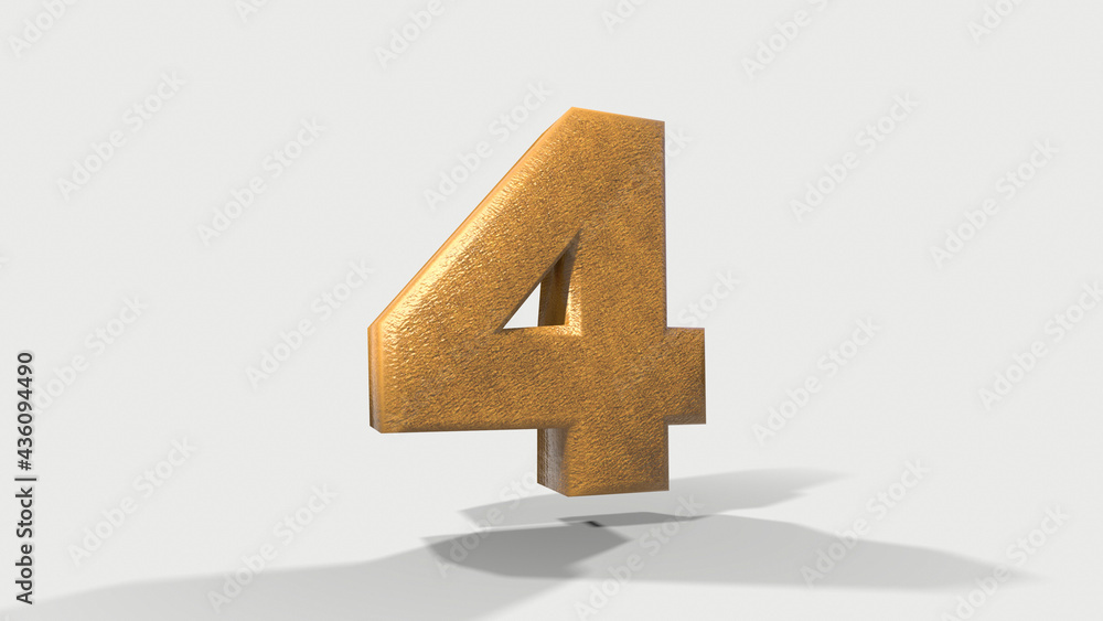 Fototapeta premium Gold number 4 on a white background 3D illustration.