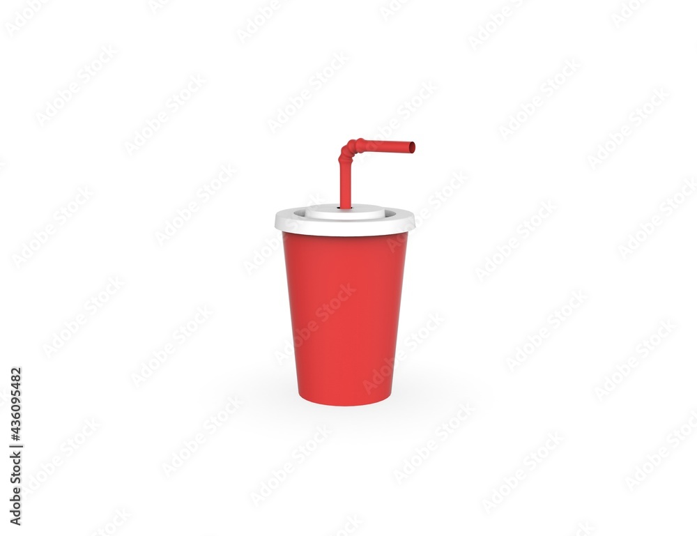 Red Soda with a straw. 3D render model isolated white background. Red Soda with a straw. 3D render model isolated white background.
