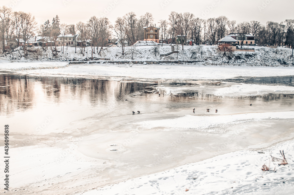 Fototapeta premium River Venta in spring day, Kuldiga, Latvia.
