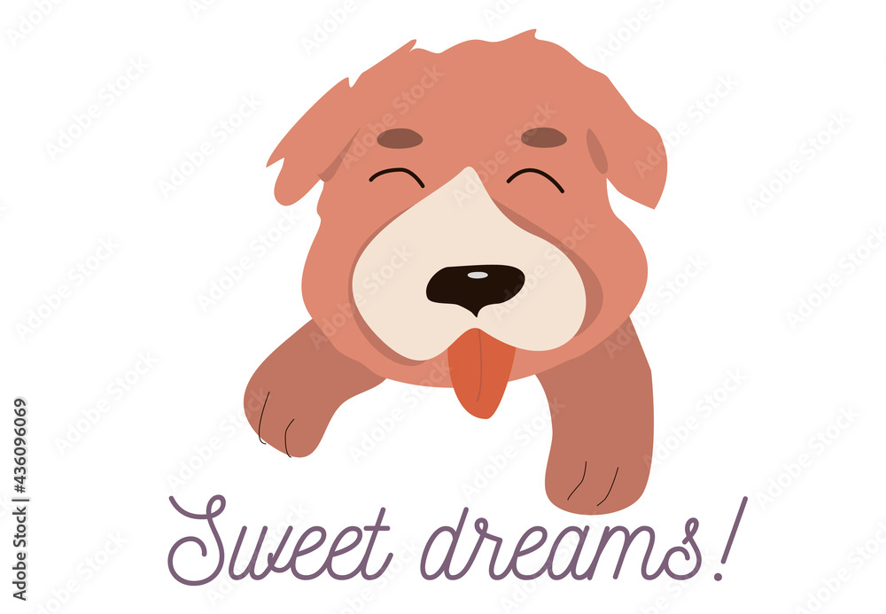 Cute childish illustration with text. Pretty dog vector clip art on white background for invitations, posters, etc