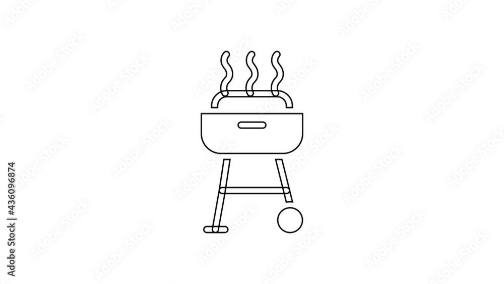 Black line Barbecue grill icon isolated on white background. BBQ grill party. 4K Video motion graphic animation Black line Barbecue grill icon isolated on white background. BBQ grill party. 4K Video motion graphic animation