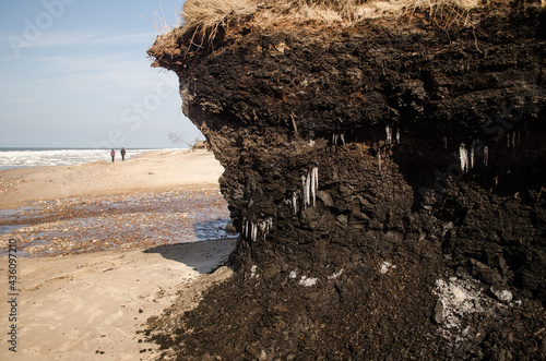 Beautiful peat steep bank by the sea in sunny winter day, Staldzene, Latvia. photo