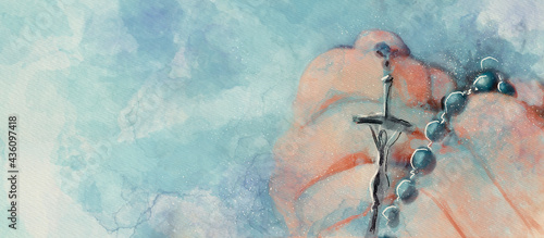 Fotografie, Obraz Rosary. Christian banner. Watercolor.