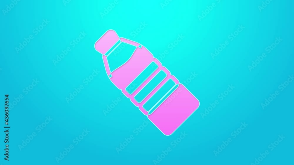 Pink line Bottle of water icon isolated on blue background. Soda aqua drink sign. 4K Video motion graphic animation Pink line Bottle of water icon isolated on blue background. Soda aqua drink sign. 4K Video motion graphic animation