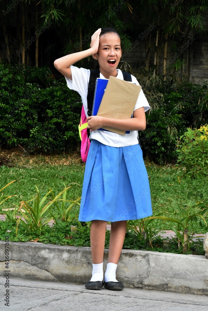 Shocked Youthful Girl Student With Textbooks Standing Shocked Youthful Girl Student With Textbooks Standing