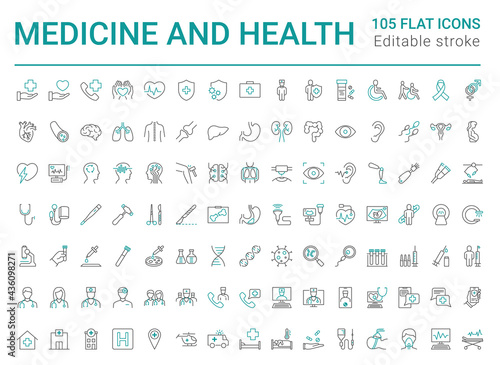 Set of line icons of medicine and health. Medical icon. Editable vector stroke.