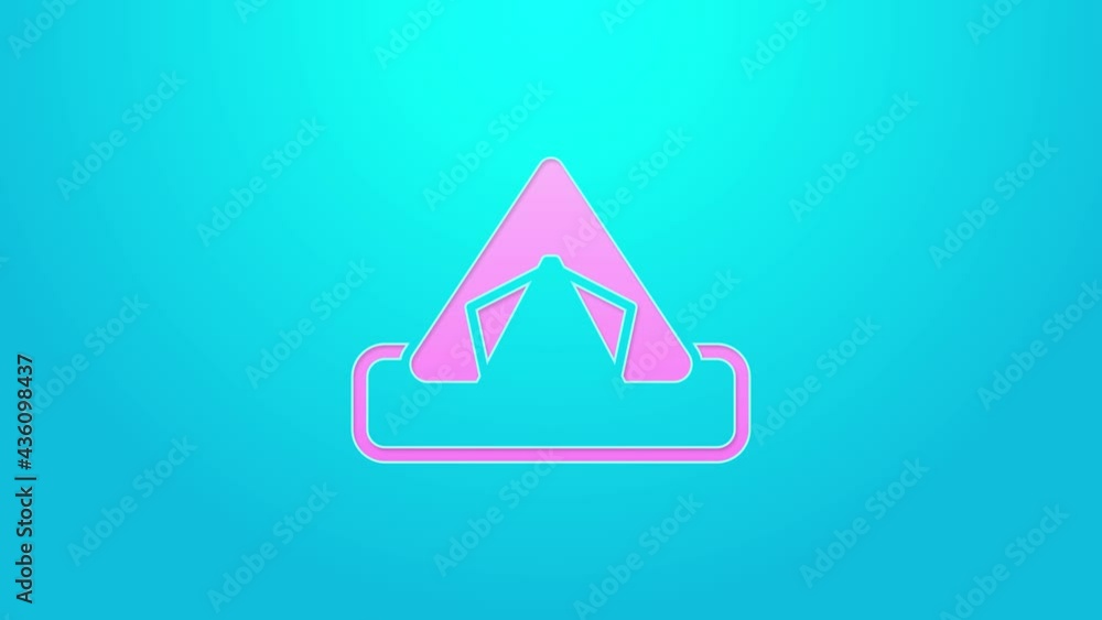 Pink line Tourist tent icon isolated on blue background. Camping symbol. 4K Video motion graphic animation Pink line Tourist tent icon isolated on blue background. Camping symbol. 4K Video motion graphic animation