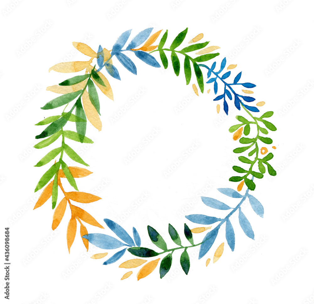 Watercolor holiday wreath of colorful leaves