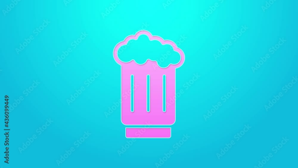 Pink line Wooden beer mug icon isolated on blue background. 4K Video motion graphic animation Pink line Wooden beer mug icon isolated on blue background. 4K Video motion graphic animation