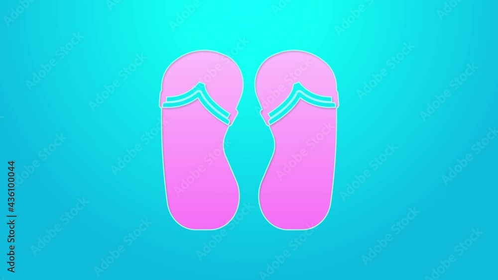 Pink line Flip flops icon isolated on blue background. Beach slippers sign. 4K Video motion graphic animation Pink line Flip flops icon isolated on blue background. Beach slippers sign. 4K Video motion graphic animation