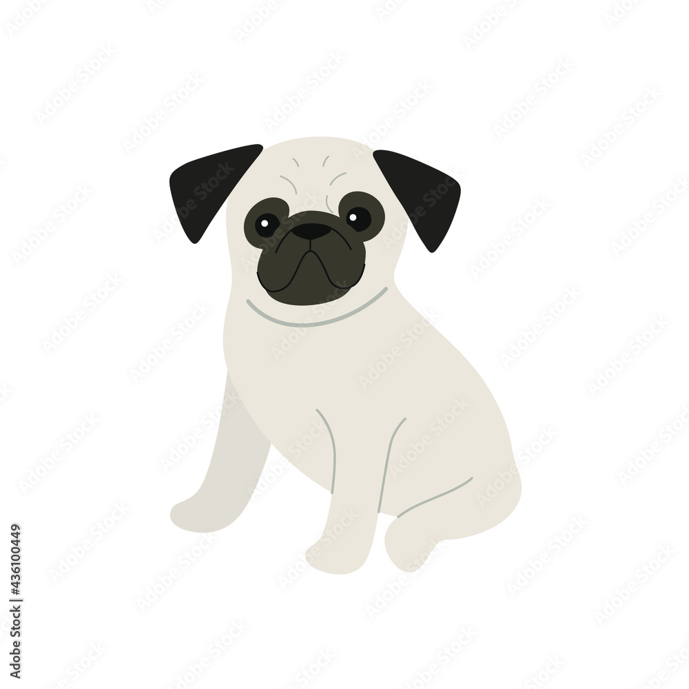 Pug dog. Cute dog character. Vector illustration in cartoon style for poster, postcard. Pug dog. Cute dog character. Vector illustration in cartoon style for poster, postcard.