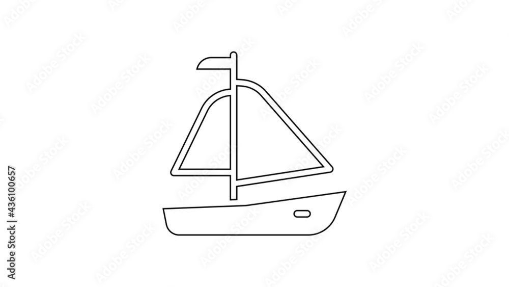 Black line Yacht sailboat or sailing ship icon isolated on white background. Sail boat marine cruise travel. 4K Video motion graphic animation Black line Yacht sailboat or sailing ship icon isolated on white background. Sail boat marine cruise travel. 4K Video motion graphic animation