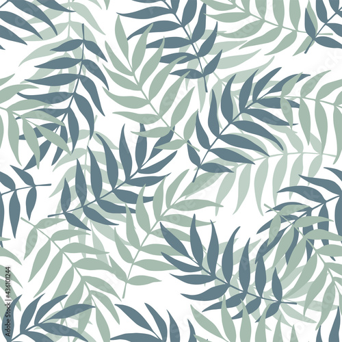 Seamless illustration of branches with leaves of gray tones on a white background.