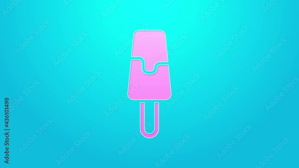 Pink line Ice cream icon isolated on blue background. Sweet symbol. 4K Video motion graphic animation Pink line Ice cream icon isolated on blue background. Sweet symbol. 4K Video motion graphic animation