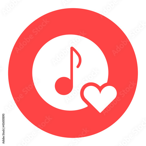 Musical note icon, music glyph icon with heart sign