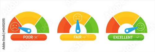 Sign Credit rating indicator, mood face sad and cheerful. Flat illustration, cartoon style
