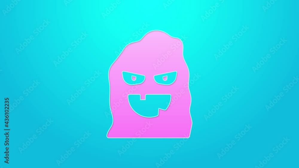 Pink line Funny and scary ghost mask for Halloween icon isolated on blue background. Happy Halloween party. 4K Video motion graphic animation Pink line Funny and scary ghost mask for Halloween icon isolated on blue background. Happy Halloween party. 4K Video motion graphic animation
