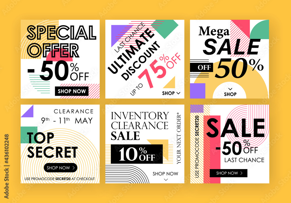 Design Social Media Banners. Design of advertising in social networks. A set of banners square shape for mobile phones and tablets. Vector Mockup. Design Social Media Banners. Design of advertising in social networks. A set of banners square shape for mobile phones and tablets. Vector Mockup.