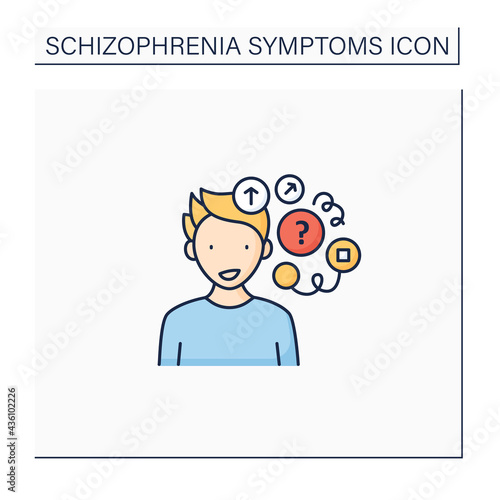 Loose associations color icon. Rapidly shifting from topic to topic. Chaotic thoughts.Schizophrenia symptoms concept. Isolated vector illustration
