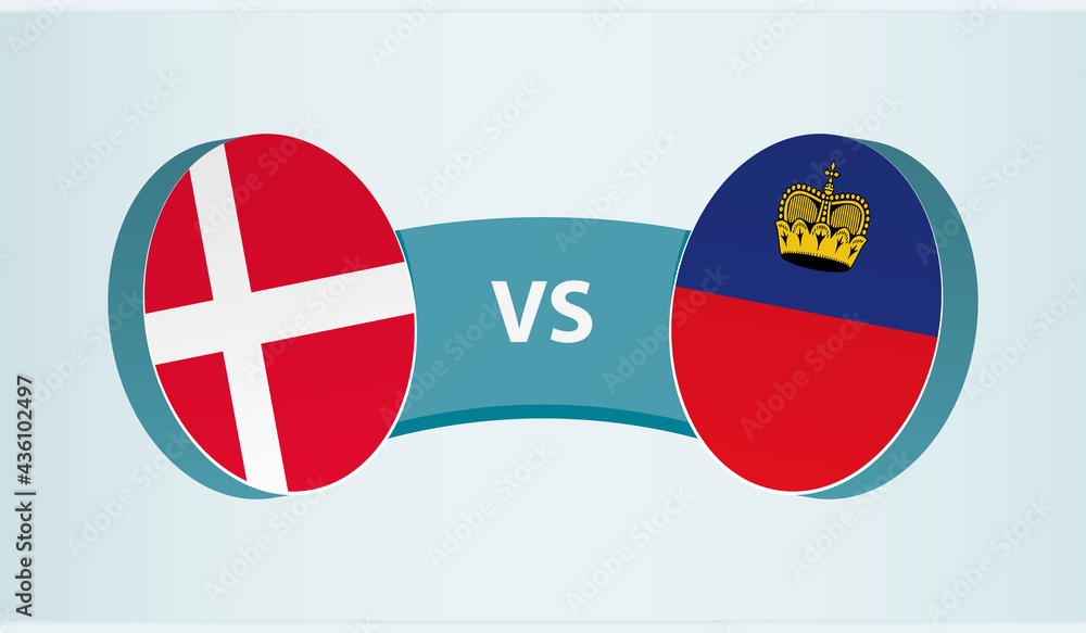 Denmark versus Liechtenstein, team sports competition concept.