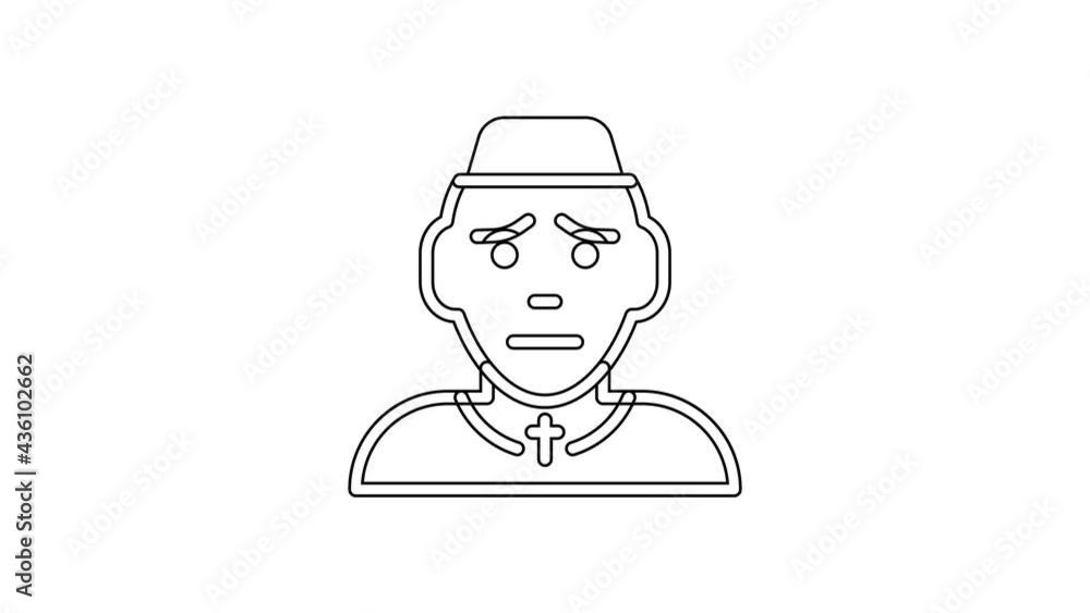 Black line Priest icon isolated on white background. 4K Video motion graphic animation Black line Priest icon isolated on white background. 4K Video motion graphic animation